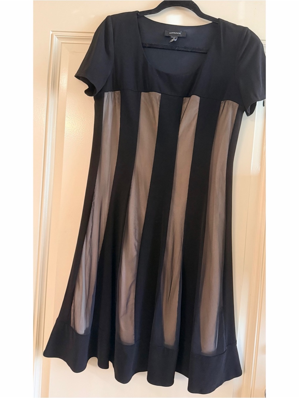 R&M Richards Black and Taupe Paneled Midi Dress